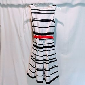 WHBM Black & White Sleeveless Striped Dress w/ Pink Belt | Size 0